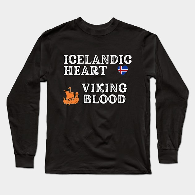 Icelandic Heart Viking Blood. White text,  Gift ideas for historical enthusiasts. Long Sleeve T-Shirt by Papilio Art